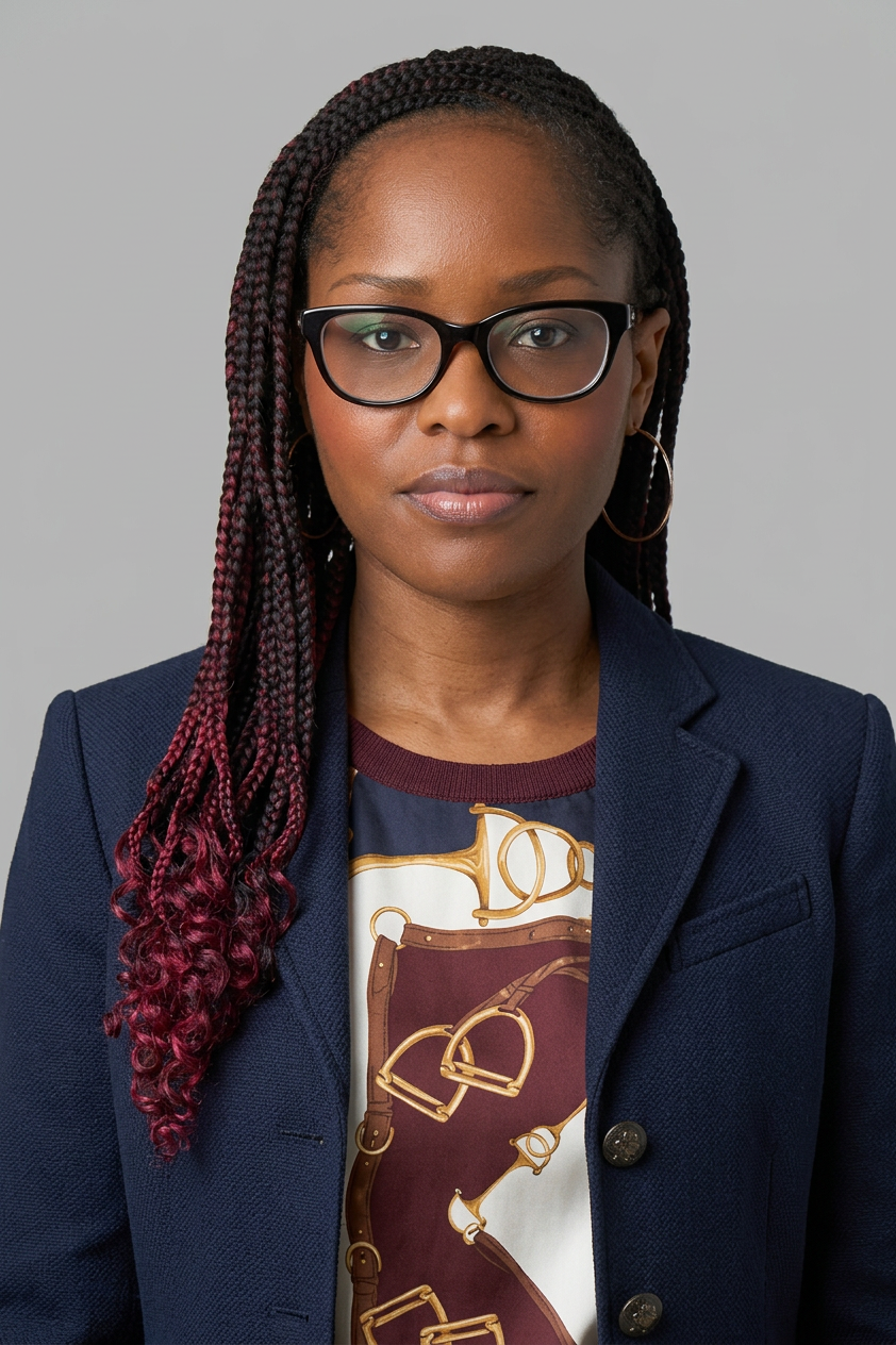Funmi Oni, owner of Gaudium Coaching & Counselling, wearing a navy blazer.